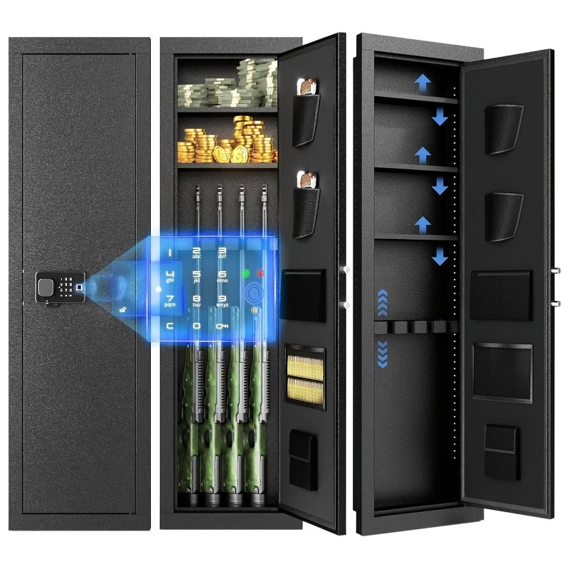 4 Wall Gun Safe Quick Access Gun Cabinets Metal Storage Cabinet With Fingerprint Lock Adjustable Racks And Handgun Pocket Hidden Security For Home Office Black Color