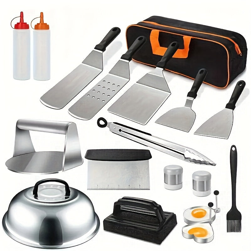 18Pcs Flat Top Grill Accessories Set Stainless Steel With Spatula Set Baking Cover For Blackstone Camp Chef Outdoor Cooking