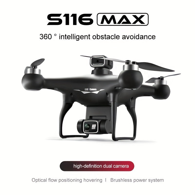 The S116 Drone Features Flow Positioning Obstacle Avoidance Dual Adjustable Hd Cameras Long Lasting Brushless Motors Making It A Perfect Toy And Gift For Both Adults And Children Black Color