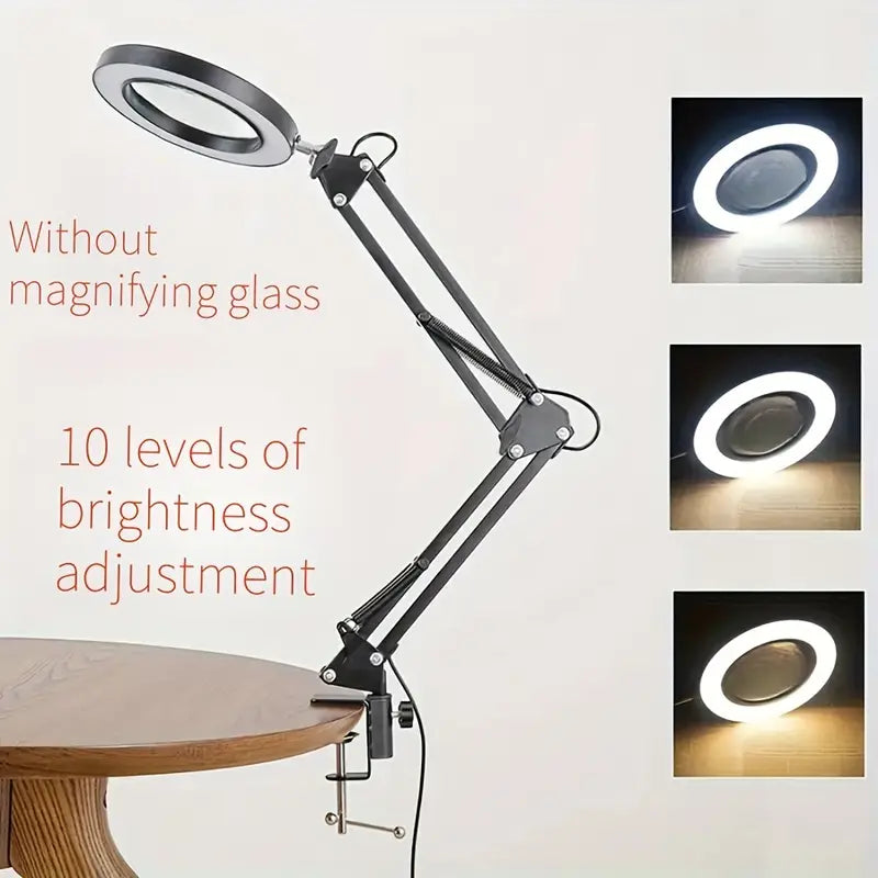 1Pc 10X Black Folding Without Magnifying Light Source   Usb Powered 3 Color Modes Stepless Dimming 360 Rotation Sleek Design For Home Use