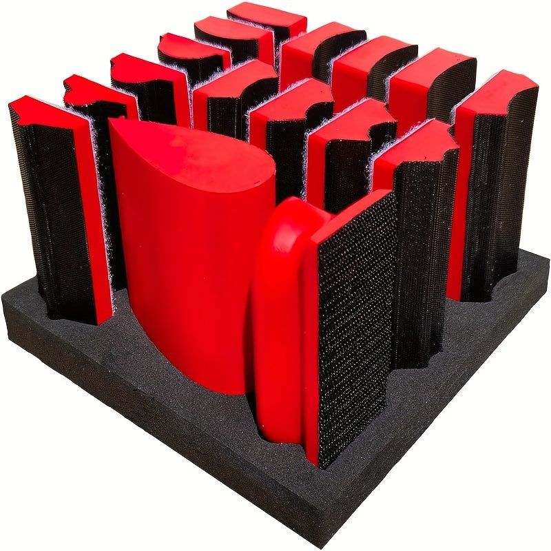 16Pcs Red Hand Sanding Block Kit 40Pcs Sander Paper Set 4 Contoured Profile Hand Sanding Block Set With Interchangeable Assorted Convex Concave Shapes For Woodworking Furniture Auto Paint Crafts