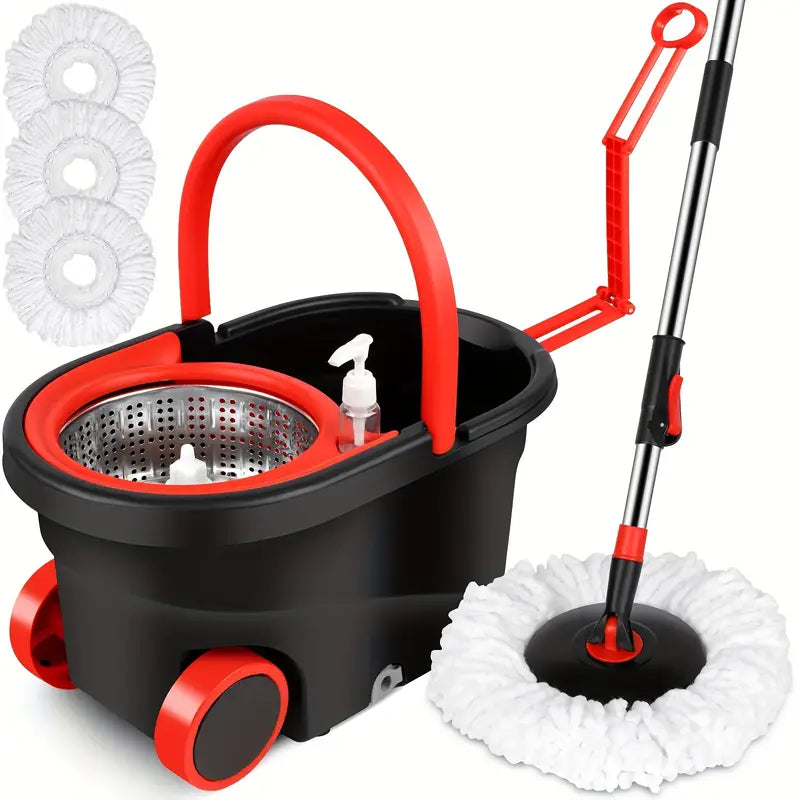 3 Microfiber Mop Replacement Heads Mop Bucket Set Spin Mop And Bucket And Wringer Set Bathroom Mop Bucket 360 Spin Mop Bucket System With 3 Microfiber Mop Replacement Heads And 61In Stainless Steel Adjustable Handle Upgrade Black 2 Color