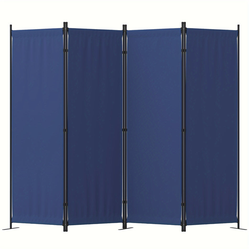 4 Panel Black Privacy Screen   Modern Folding Room Divider With Sturdy Metal Frame Easy Assembly Space Saving Design Perfect For Office Bedroom Hospital   Durable Wrinkle Resistant Fabric Room Dividers And Folding Privacy Screens Blue