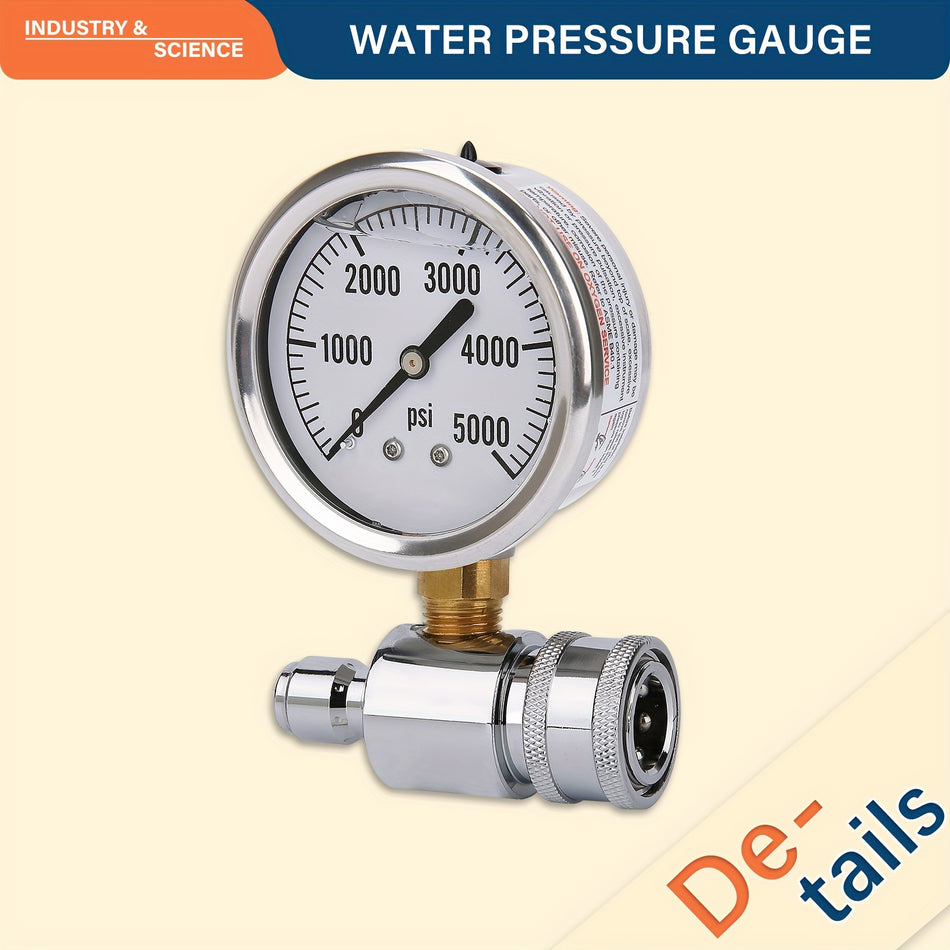 2 12 Pressure Washer Gauge Kit   5000 Psi Stainless Steel Case Brass Internals Glycerin Filled For Vibration Proof 38 Quick Connection