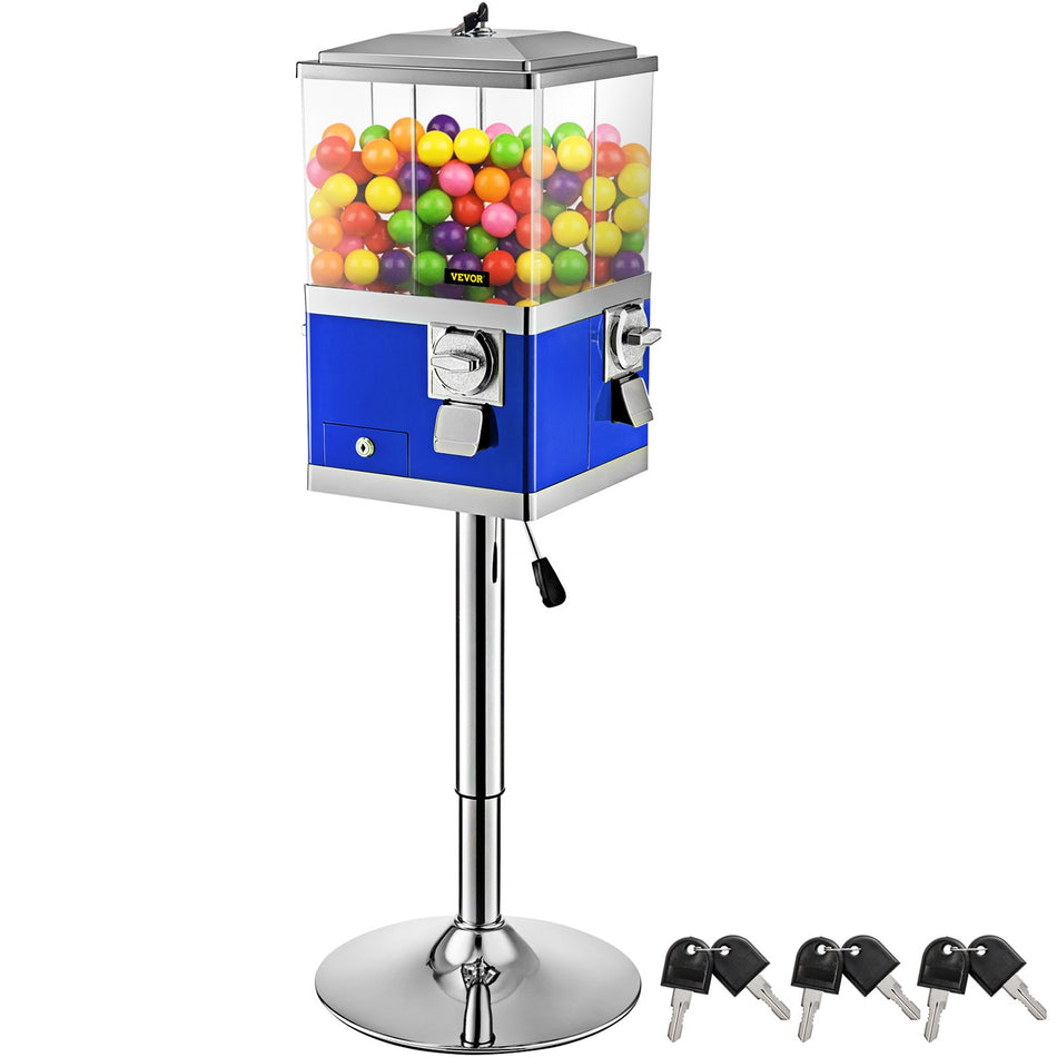 Vending Machine With Stand Blue Quarter Candy Dispenser Rotatable Four Compartments Square Candy Vending Machine Pc Iron Large Gumball Bank Adjustable Dispenser Wheels For 1 Inch Gumballs