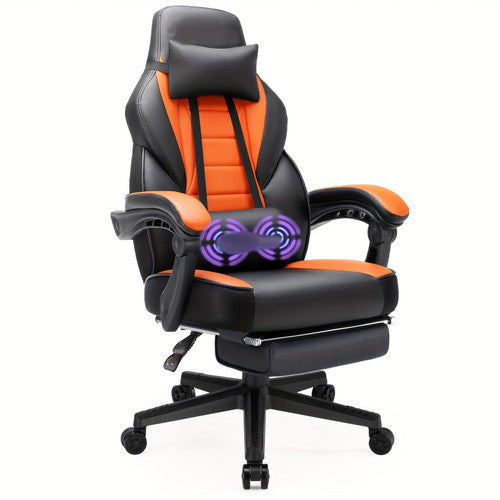 Video Game Chairs With Footrest Big And Tall Gamer Chair For Adults 400Lb Capacity Racing Style Computer Chair With Headrest And Lumbar Support Orange Color