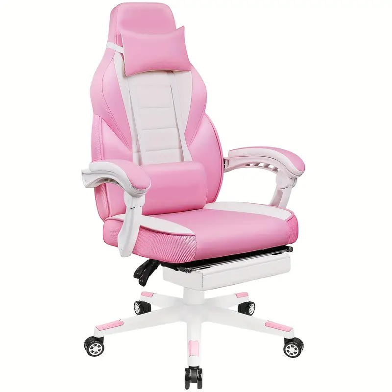 Video Game Chairs With Footrest Big And Tall Gamer Chair For Adults 400Lb Capacity Racing Style Computer Chair With Headrest And Lumbar Support Pink Color