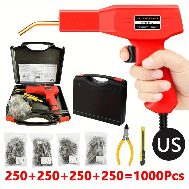 50W Plastic Welder Kit With 4 Style Welding Nail 1000Pcs Pincersart Knifestorage Box Car Bumper Welding Repair Tool Used To Repair Various Plastic Cracks