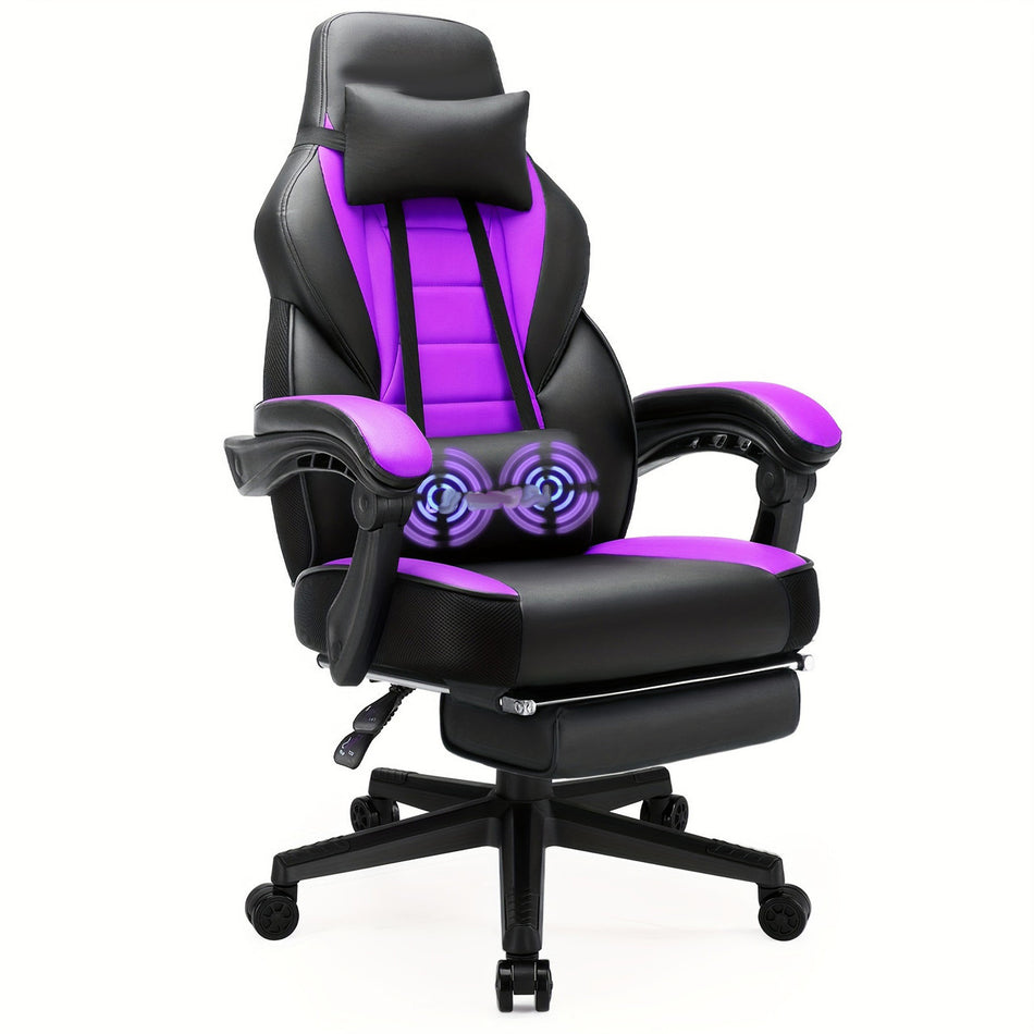 Video Game Chairs With Footrest Big And Tall Gamer Chair For Adults 400Lb Capacity Racing Style Computer Chair With Headrest And Lumbar Support Purple Color