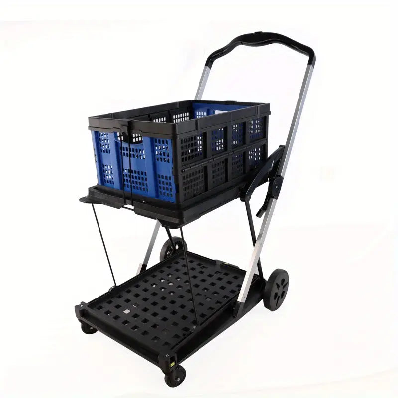 200 Lbs Capacious 2 Layer Folding Shopping Cart With Wheels Collapsible Storage Wagon For Groceries Sturdy Hand Truck For Everyday Hauling