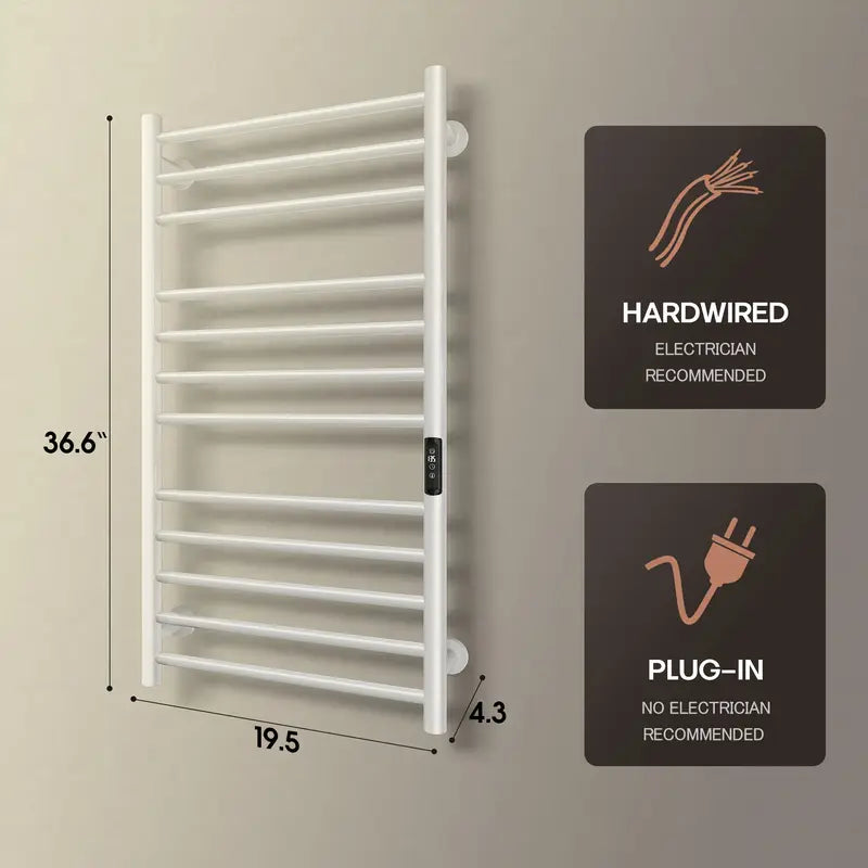White 12 Bars Electric Towel Warmer Wall Mounted Heated Towel Racks Stainless Steel Towel Rails Carbon Fiber Heating Bathroom Shelf Plug In