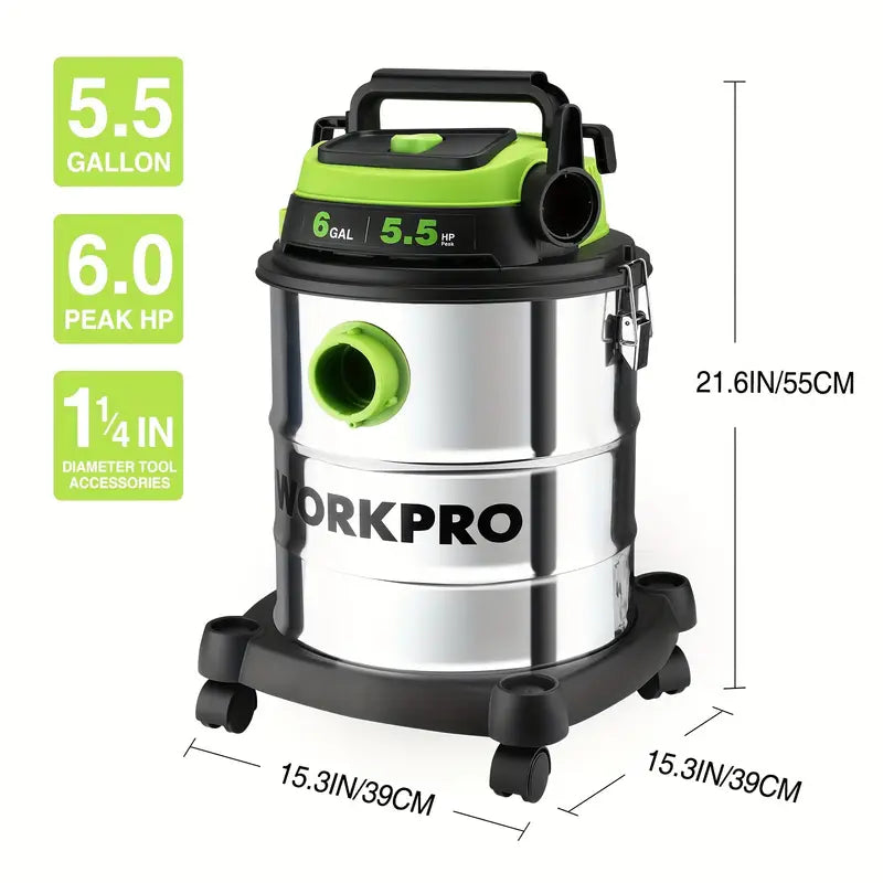 Workpro 6 Gallon Wetdry Shop Vacuum 55 Peak Hp Shop Vac Cleaner With Hepa Filter Hose And Accessories For Homejobsite Dust Collection Brand Workpro