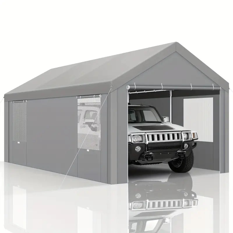 10X20Ft Carport Heavy Duty Portable Garage With Removable Sidewalls Sun Shelter For Beach And Outdoor Camping Ventilated Windows Built In Sandbags Car Canopy For Truck Boat Suv With Waterproof And Uv Resistant Grey Color