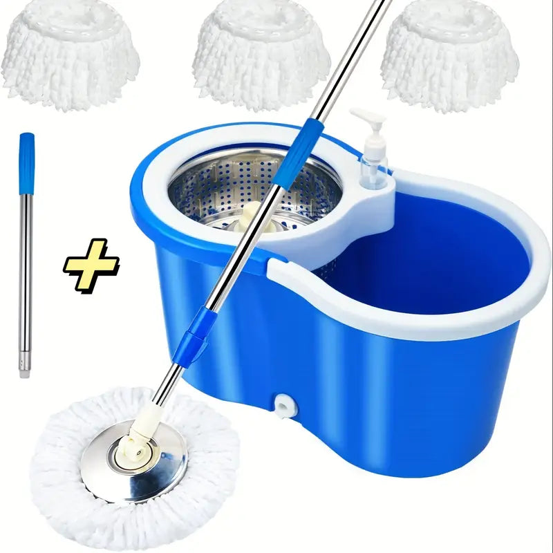 3 Microfiber Mop Replacement Heads Mop Bucket Set Spin Mop And Bucket And Wringer Set Bathroom Mop Bucket 360 Spin Mop Bucket System With 3 Microfiber Mop Replacement Heads And 61In Stainless Steel Adjustable Handle Upgrade Blue Color
