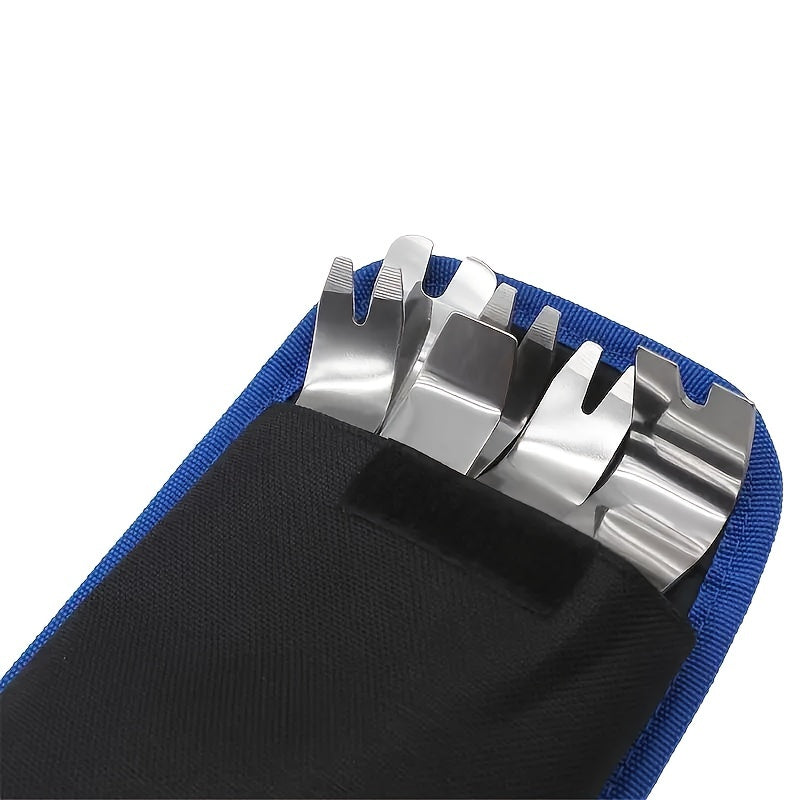 6Pcs Durable Stainless Steel Car Audio Modification Tool Kit   Pry Bars For Interior Door Panel Sound Insulation Removal Includes Securely Attached Blue Pouch Blue