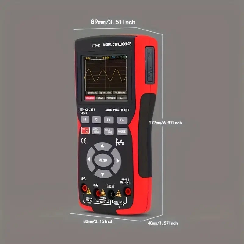 702S 2 In 1 Oscilloscope Digital Multimeter Single Channel 28 Inch Ips Full View Color Screen 10 Mhz Bandwidth 48Msas Real Time Sampling Rate 9999 Counts