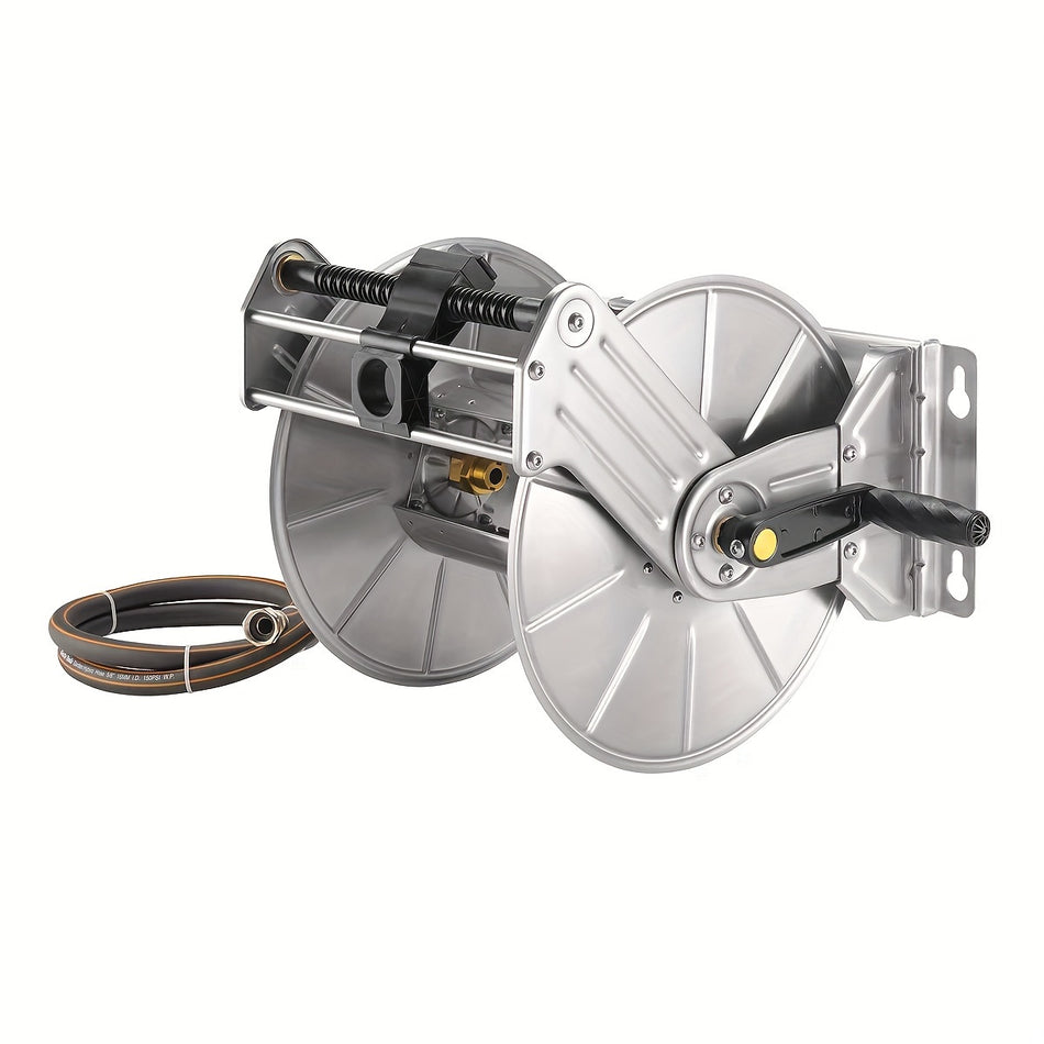 Stainless Steel Garden Hose Reel Heavy Duty Wallfloor Mounted Metal Water Hose Reel Retractable With Crank 150 Feet 58 Hose Capacity Without Hose