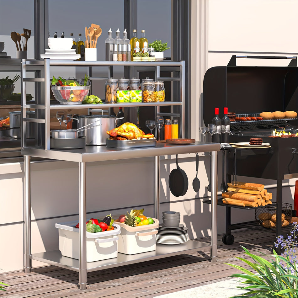 Stainless Steel Table With Overshelves 48X24 With 2 Adjustable Tier Shelves Commercial Kitchen Prep Table Countertop Metal Work Table Workbench For Garage Home Restaurant Warehouse