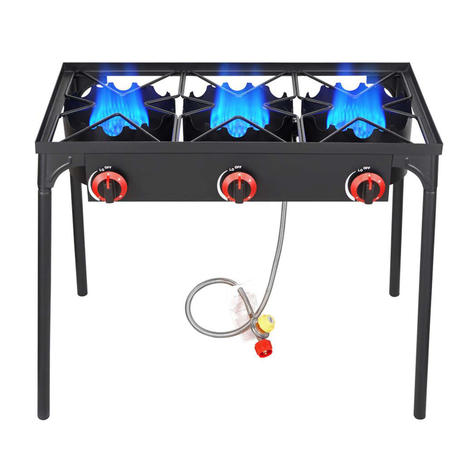 Trible Burner Stove Ht C 0043 Outdoor Portable Propane Stove Gas Cooker Heavy Duty Iron Cast Patio Burner With Detachable Stand Legs For Camp Cooking