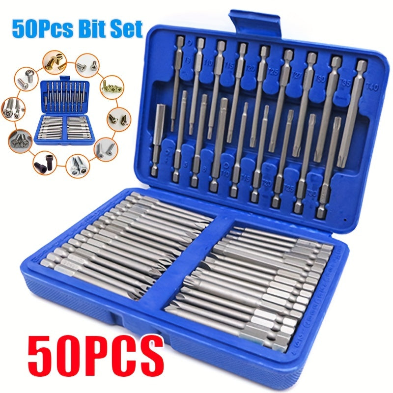50Pcs 75Mm Extra Long Drill Bit Set Safety Screwdriver Bit Torx Star Hex Drill Bit