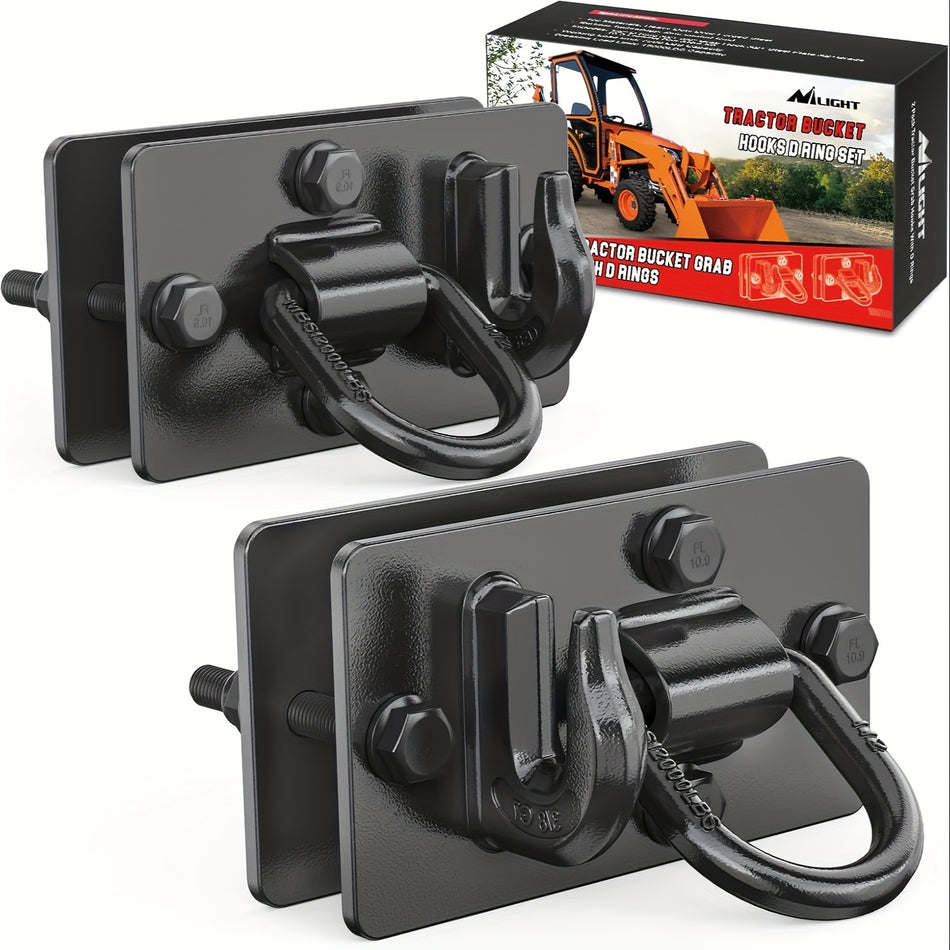15000 Lbs Grade 70 Forged Steel 2Pcs Tractor Bucket Hooks With Tie Down Ring And Back Plates For Tractor Bucket Rv Utv Truck Mbs Color Aluminium Black