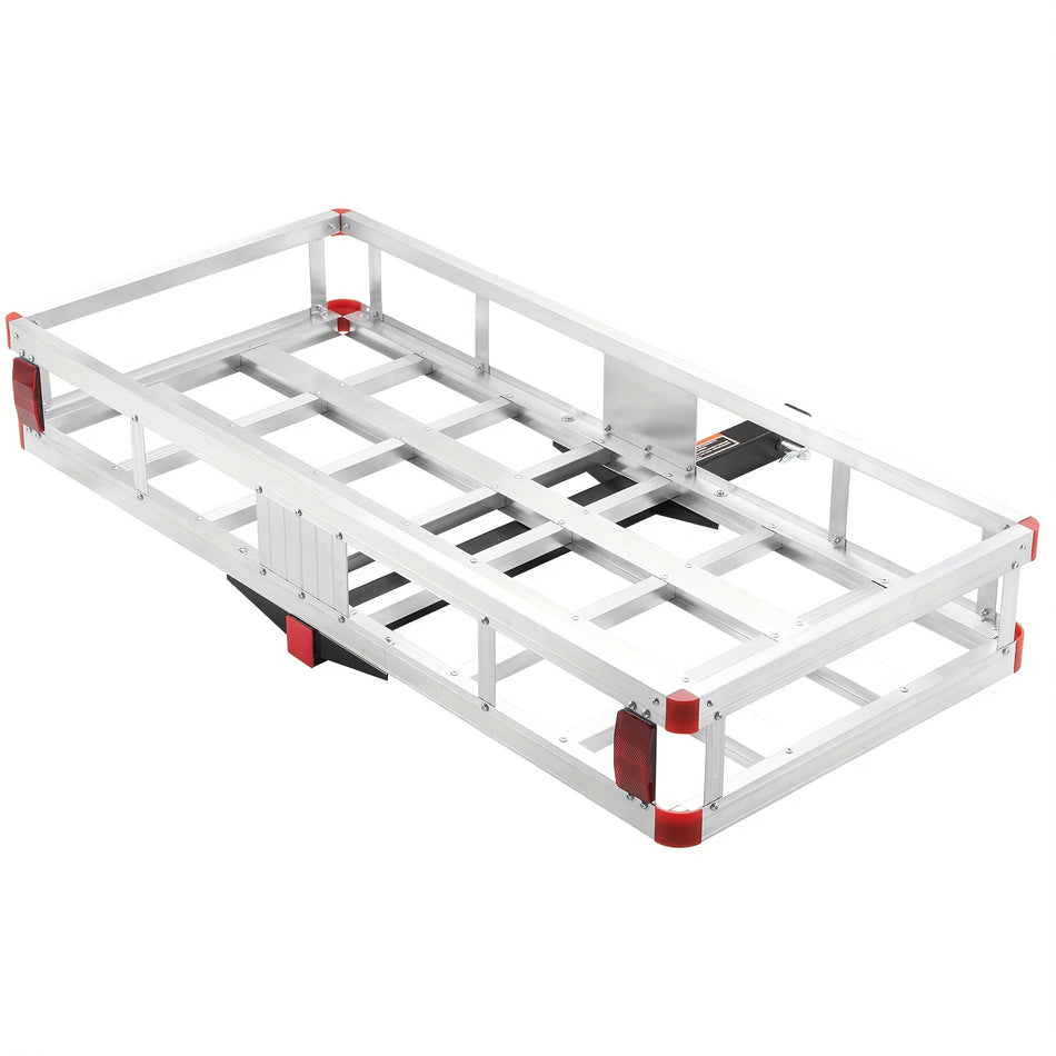 500Lb Capacity Aluminum Trailer Hitch Cargo Carrier   Foldable Ramp High Quality Pu Cargo Basket 50X295X87 Inches Fit For Trucks Suvs Trailers Vehicle Loading Accessory Sturdy Metal Construction