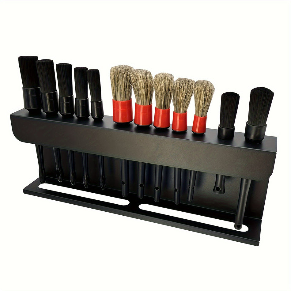 13Pcs Car Wash Detail Brushes With Holder Multi Functional Zinc Alloy Hanging Rack Round Head Bristle Brushes For Auto Detailing No Power Required