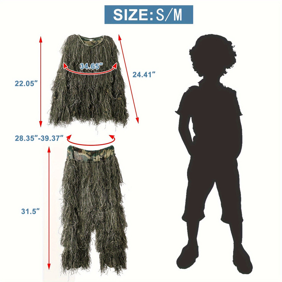 5 In 1 Ghillie Suit 3D Camouflage Hunting Apparel Including Jacket Pants Hood Carry Bag For Outdoors Hunting Gear Or Tactical Simulation Size S M