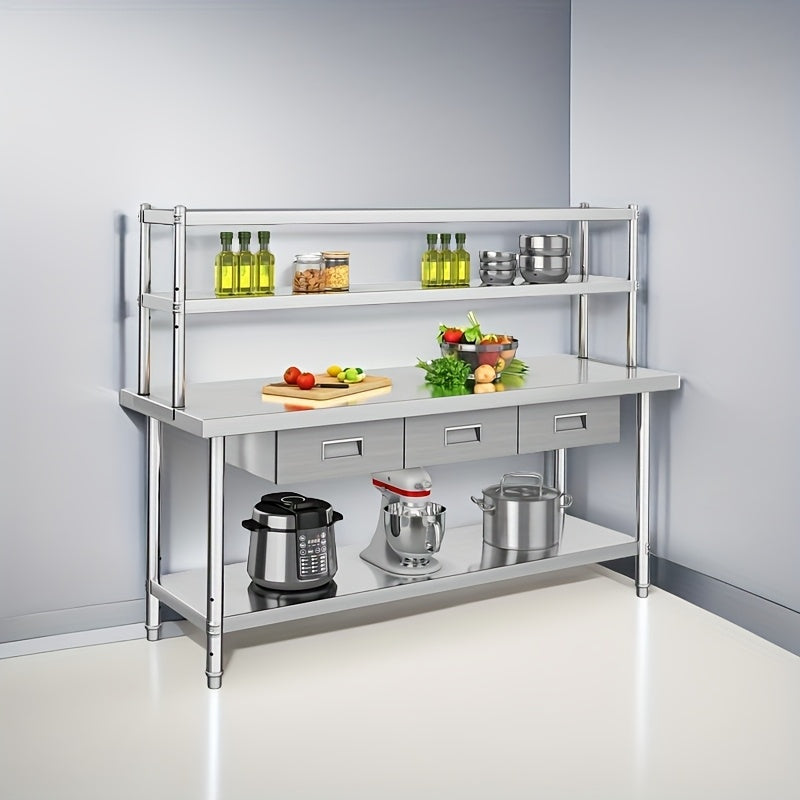 Stainless Steel Table With Overshelves Drawers 72 X 24 Work Table With 72 X 12 Shelf 3 Drawers Metal Table Prep Table