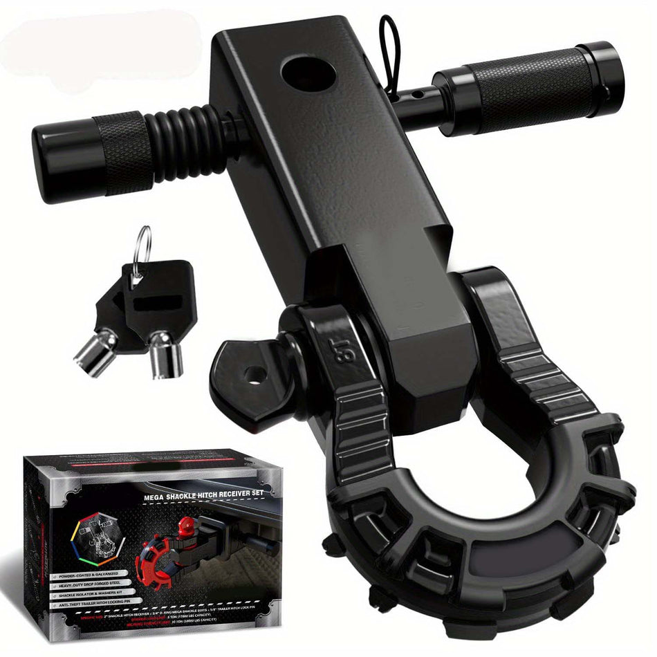 Shackle Hitch Receiver 2 Inch With 34 Mega D Ring Shackle And 58 Trailer Hitch Lock Pin 68 000 Lbs Break Strength Heavy Duty Receiver Kit For Vehicle Recovery Black Color