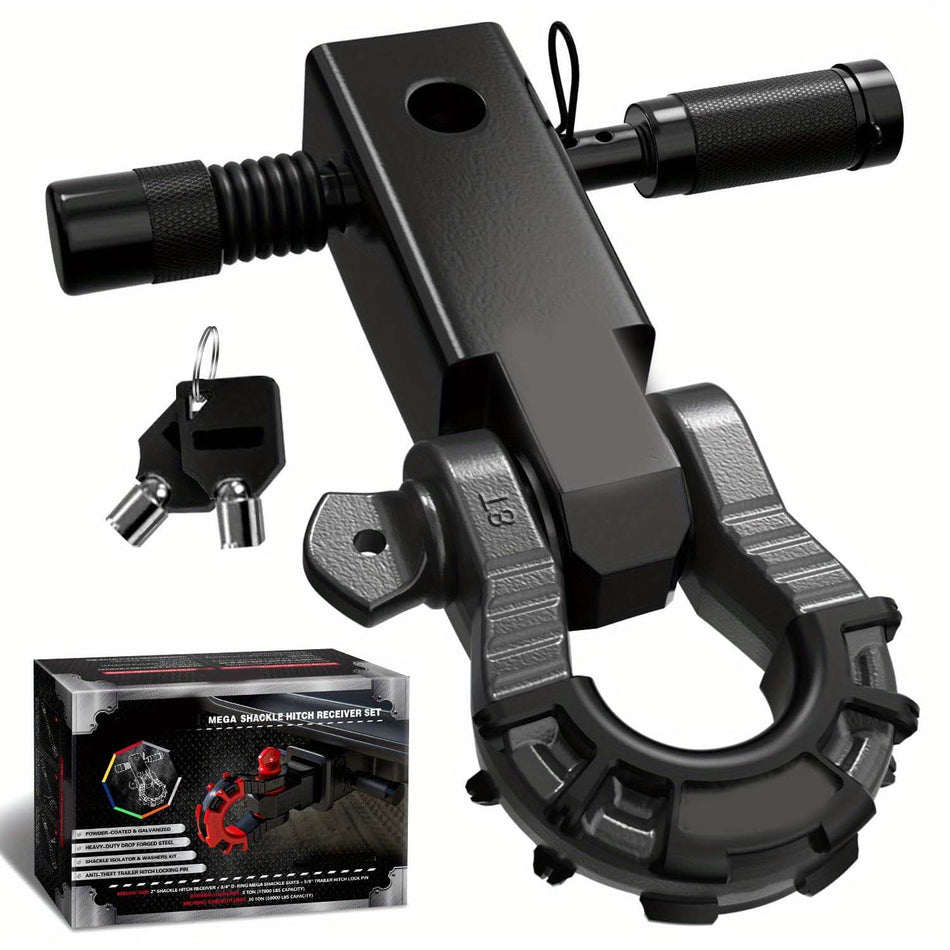 Shackle Hitch Receiver 2 Inch With 34 Mega D Ring Shackle And 58 Trailer Hitch Lock Pin 68 000 Lbs Break Strength Heavy Duty Receiver Kit For Vehicle Recovery Black Gun Metal Color