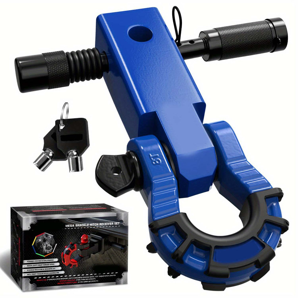 Shackle Hitch Receiver 2 Inch With 34 Mega D Ring Shackle And 58 Trailer Hitch Lock Pin 68 000 Lbs Break Strength Heavy Duty Receiver Kit For Vehicle Recovery Blue Color