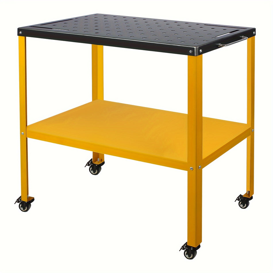 Table Welding Cart 3618 1200Lbs Load Capacity Industrial Workbench With 58 Holes Fixture Table With Wheels Yellow