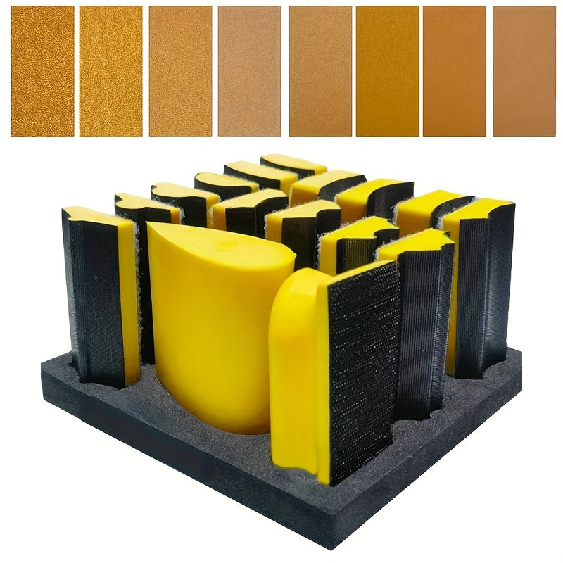 16Pcs Durable Rubber Hand Sanding Block Set   Interchangeable Shapes With Zirconia Oxide Aluminum Grit For Woodworking Furniture Repair Home Art Crafts Woodworking Tools And Accessories