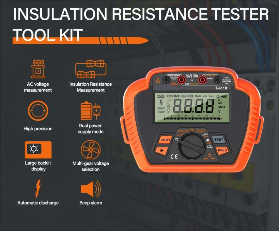 1Pc Digital Insulation Resistance Tester   1000V Max 20Gohm200Gohm Portable Megohmmeter With Backlit Lcd Low Resistance Measurement Absorption Ratiopolarization Index Aa Battery Powered Non Rechargeable With Carry Bag