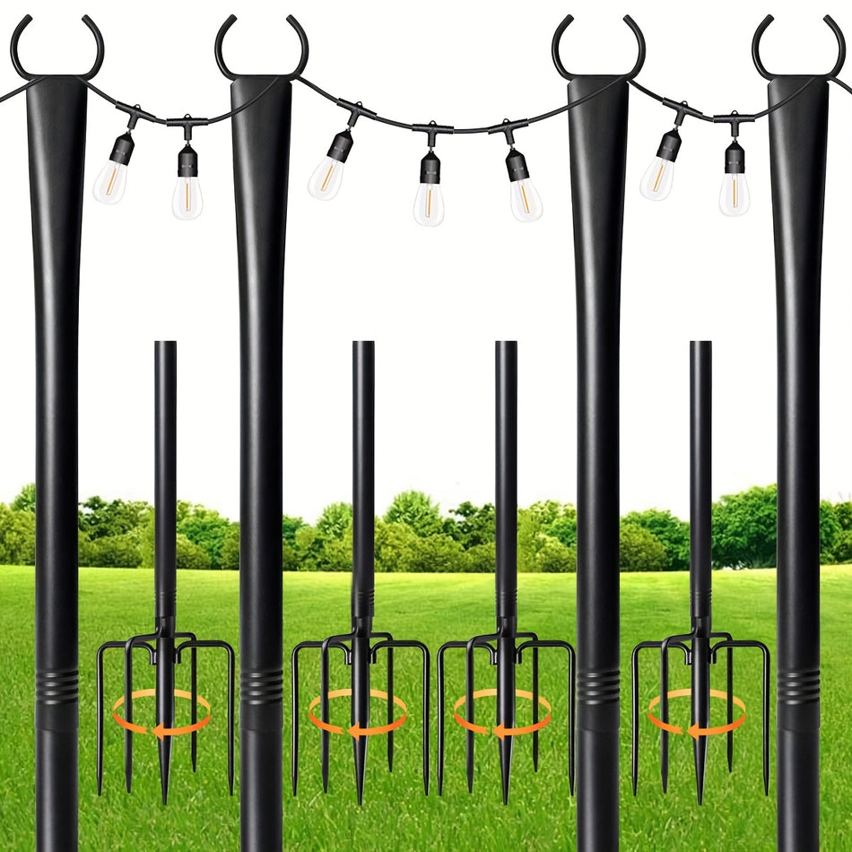 4Pcs 10Ft Metal String Light Poles For Outside With Fork Hanging Light Poles For Patio Backyard Garden Deck Party Wedding No String Light Only Pole