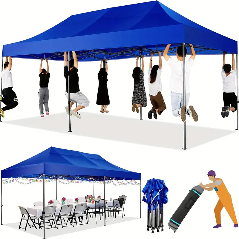 10X20Ft Heavy Duty Pop Up Canopy Tent Wind Waterproof Commercial Outdoor Canopy Wedding Party Tents For Parties All Season Sun Shelter For Beach And Outdoor Camping Deep Blue Color