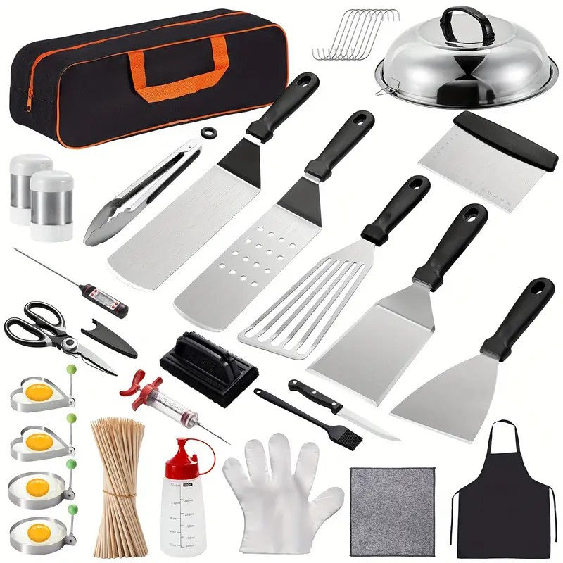 245Pcs Griddle Accessories Kit   Iron Grill Spatula Set For Outdoor Cooking Food Safe Uncharged Includes Scrapers Tongs Knives And More Griddle Cooking