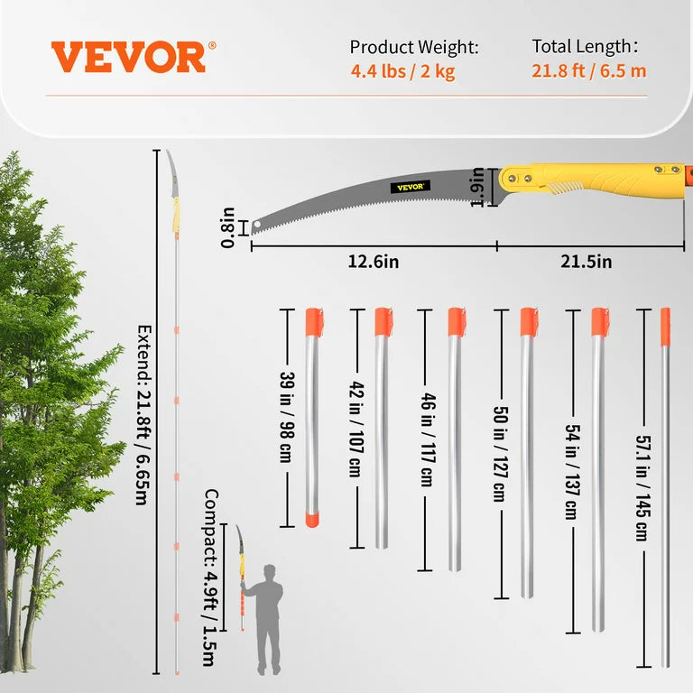 Tree Pruner Pole Saw 218 Ft Extendable Aluminum Pole Sharp Steel Blade