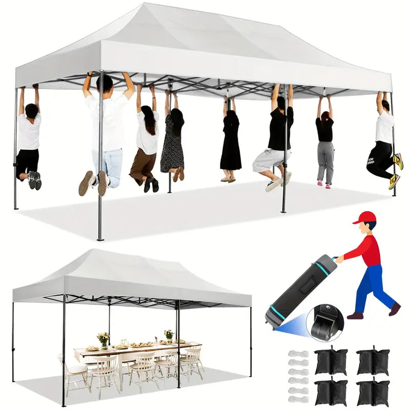 10X20Ft Heavy Duty Pop Up Canopy Tent Wind Waterproof Commercial Outdoor Canopy Wedding Party Tents For Parties All Season Sun Shelter For Beach And Outdoor Camping White Color