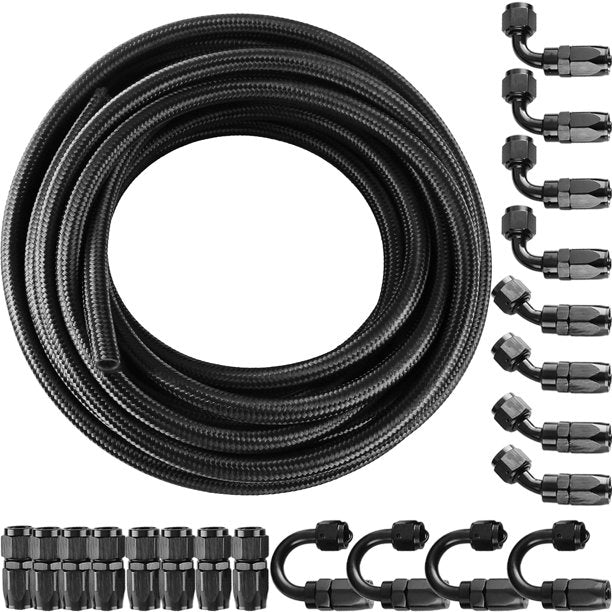 6An 328Ft Stainless Steel Nylon Braided Oil Gas Fuel Line Hose 10M Bk 20 Pcs Aluminum Hose End Fitting Adapter Kit Fuel Line Kit 1000 Psi An6