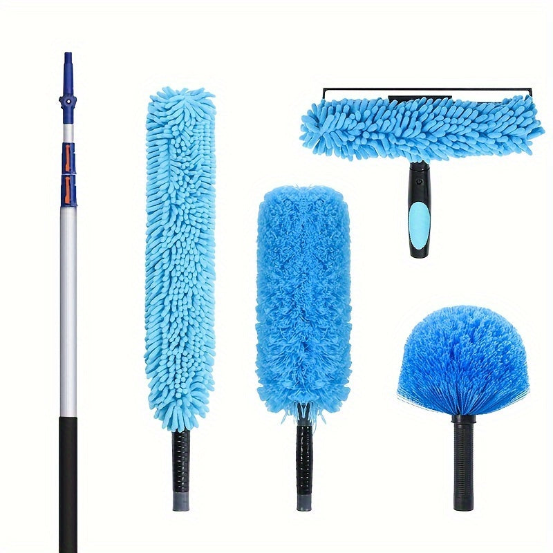 20 Foot High Reach Duster Kit With 5 12Ft Extendable Pole   High Ceiling Duster Cleaning Kit With Telescopic Pole Cobweb Duster Chenille Ceiling Fan Duster Microfiber Feather Duster