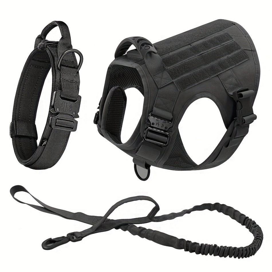 3Pcs Set Dog Harness Vest Collar Leash Set   Without Battery Black
