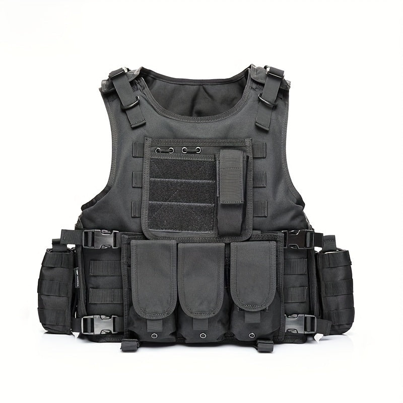 Tactical Survival Vest   Lightweight Adjustable Molle Vest Durable Polyester For Camping Hunting Fishing Outdoor Training Adventure Black