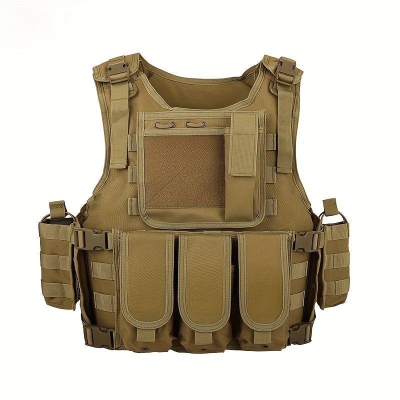 Tactical Survival Vest   Lightweight Adjustable Molle Vest Durable Polyester For Camping Hunting Fishing Outdoor Training Adventure Mud Color