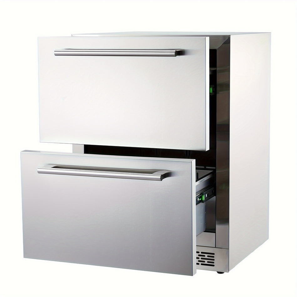 24 Inch Stainless Steel Double Drawer Beverage Refrigerator   Freestandingundercounter Silent Cooling System Automatic Lighting Divider Energy Efficient   Residentialcommercial Use Silvery