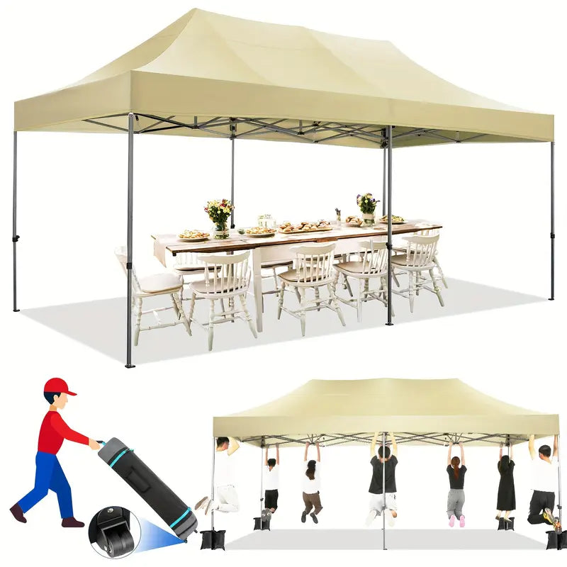 10X20Ft Heavy Duty Pop Up Canopy Tent Wind Waterproof Commercial Outdoor Canopy Wedding Party Tents For Parties All Season Sun Shelter For Beach And Outdoor Camping Khaki Color