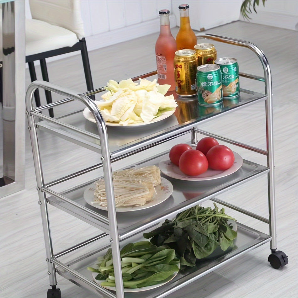 3 Tier Stainless Steel Rolling Cart With Wheels   Versatile Kitchen Dining Storage Rack Microwave Oven Shelf Perfect For Home Outdoor Parties Hotels Restaurants