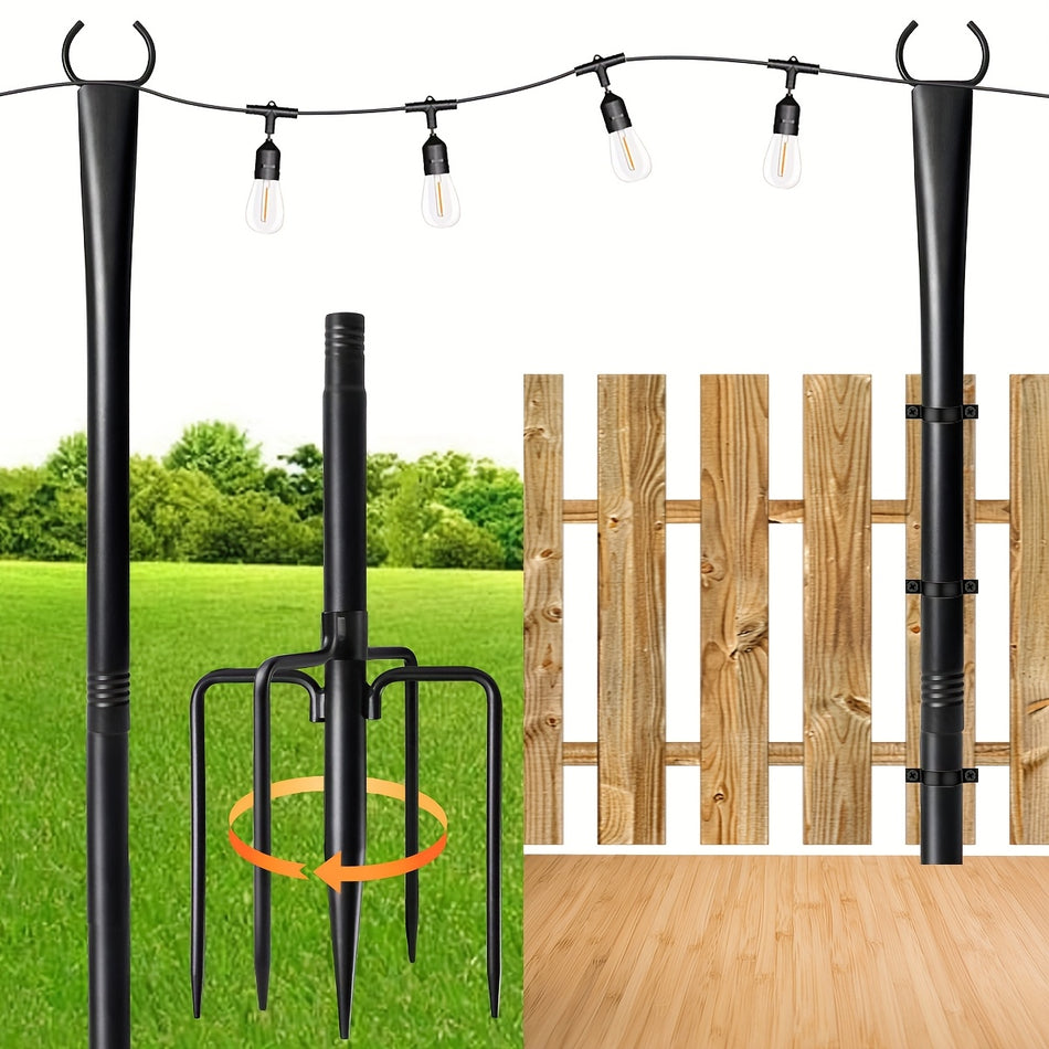 2Pcs 10Ft Metal String Light Poles For Outside With Fork Hanging Light Poles For Patio Backyard Garden Deck Party Wedding No String Light Only Pole