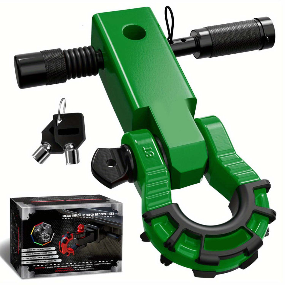 Shackle Hitch Receiver 2 Inch With 34 Mega D Ring Shackle And 58 Trailer Hitch Lock Pin 68 000 Lbs Break Strength Heavy Duty Receiver Kit For Vehicle Recovery Dark Green Color